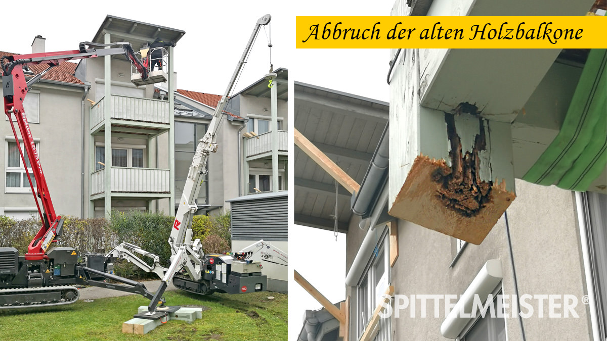 Balkon abreissen alte Holzstützen sind faul